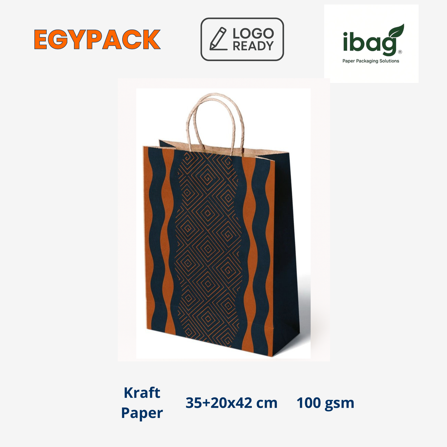 BEDRUCKTE PREMIUM-KRAFTPAPIERTASCHEN MIT GEDREHTEN GRIFFEN – 100 g/m² – 35 + 20 × 42 cm (EXTRA GROSS) – PACK MIT 50 STK