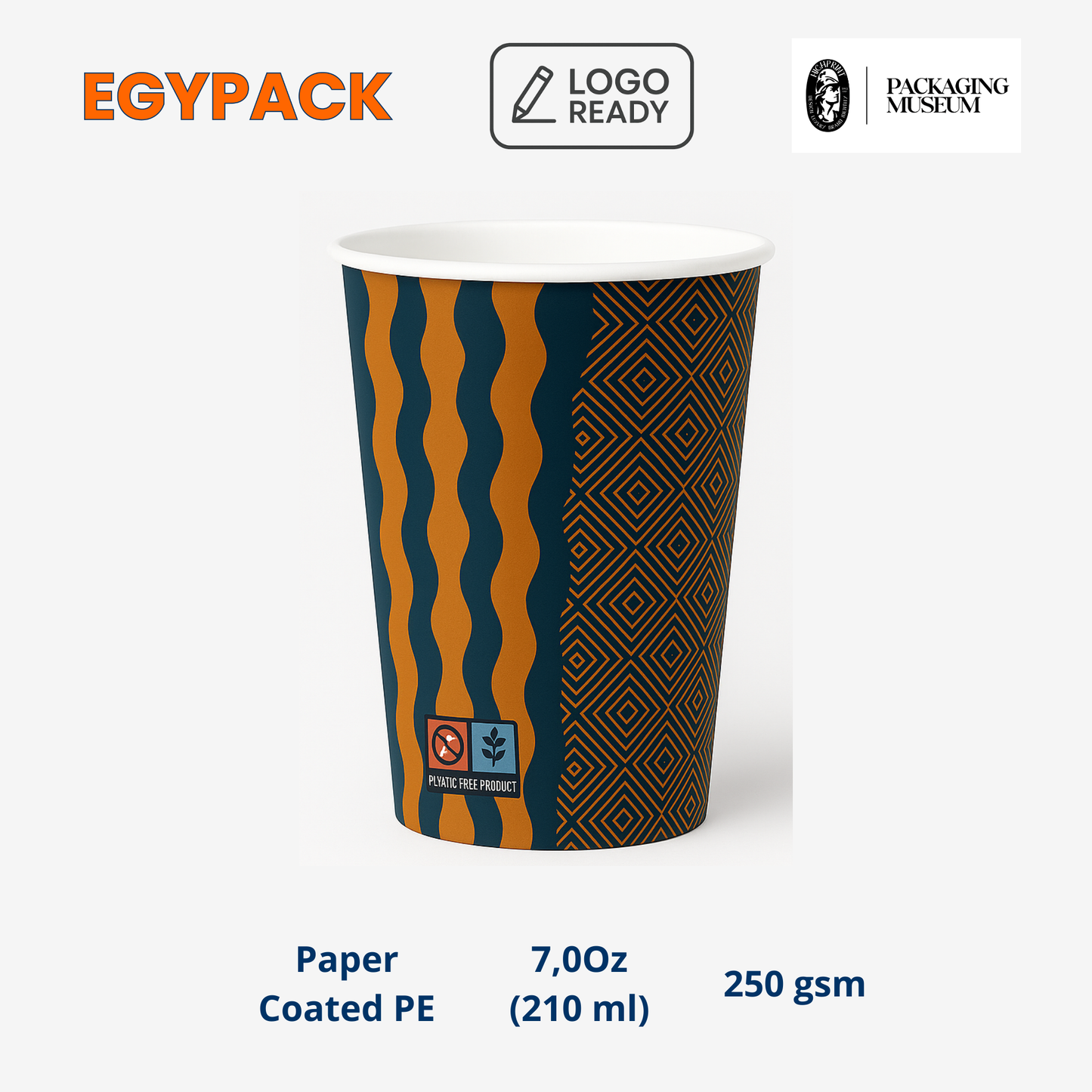 BEDRUCKTE PREMIUM-PAPIERBECHER – 7,0 oz / 210 ml – 250 g/m² – EINFACHE PE-BESCHICHTUNG – FÜR HEISSE & KALTE GETRÄNKE – PACK MIT 450 STK