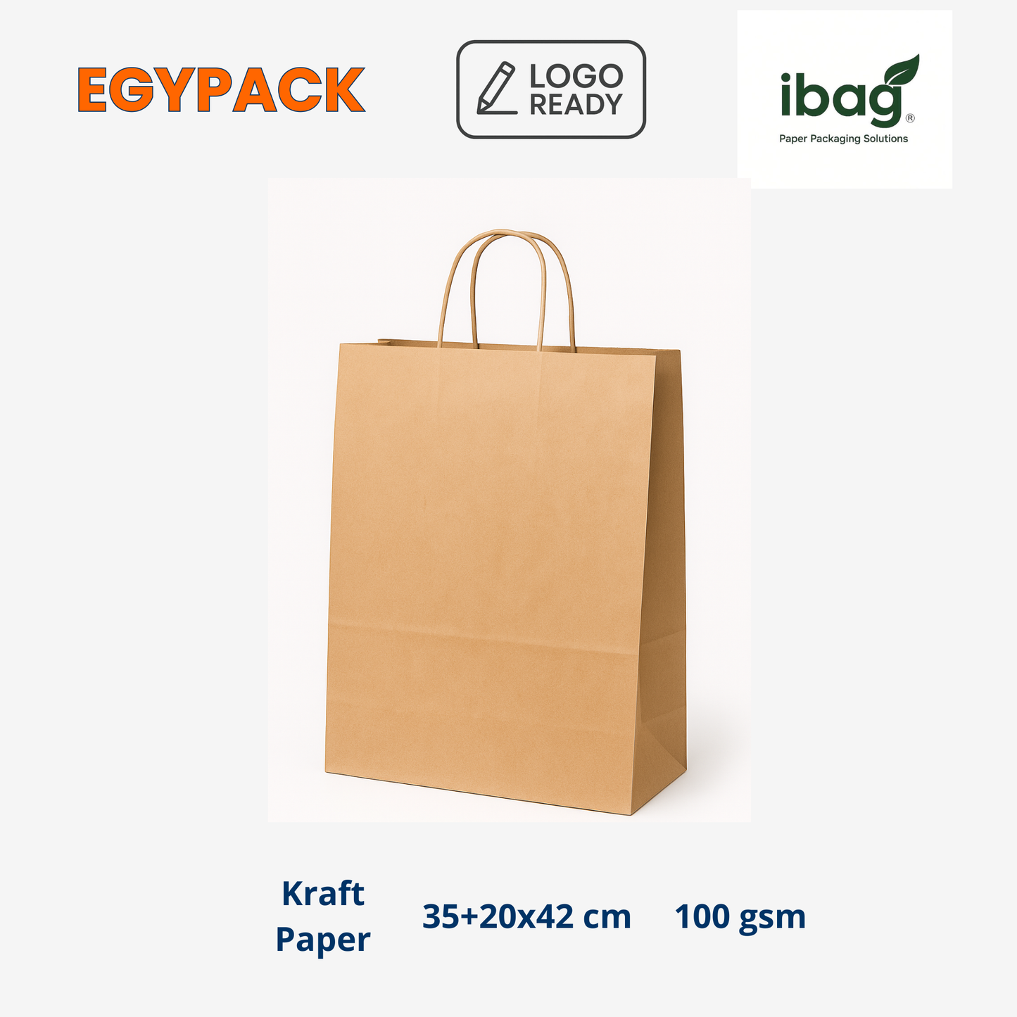 SACS EN PAPIER KRAFT AVEC POIGNÉES TORSADÉES – 100 g/m² – 35 + 20 × 42 cm (EXTRA GRAND) – PACK DE 50 PCS