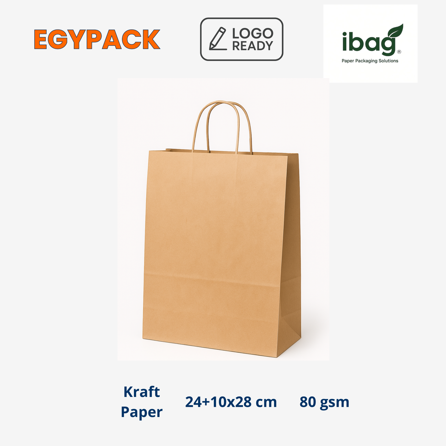 SACS EN PAPIER KRAFT AVEC POIGNÉES TORSADÉES – 80 g/m² – 24 + 10 × 28 cm (PETIT) – PACK DE 125