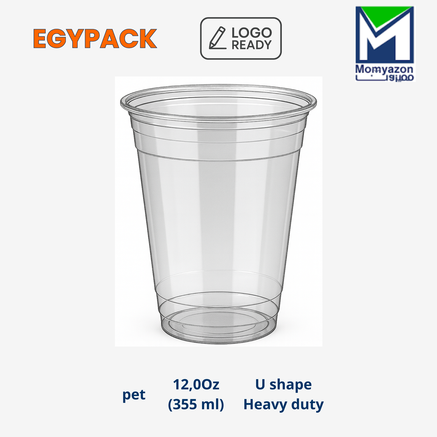 VASO DE PET GRUESO FORMA U – 12 oz / 355 ml – PAQUETE DE 100 UDS