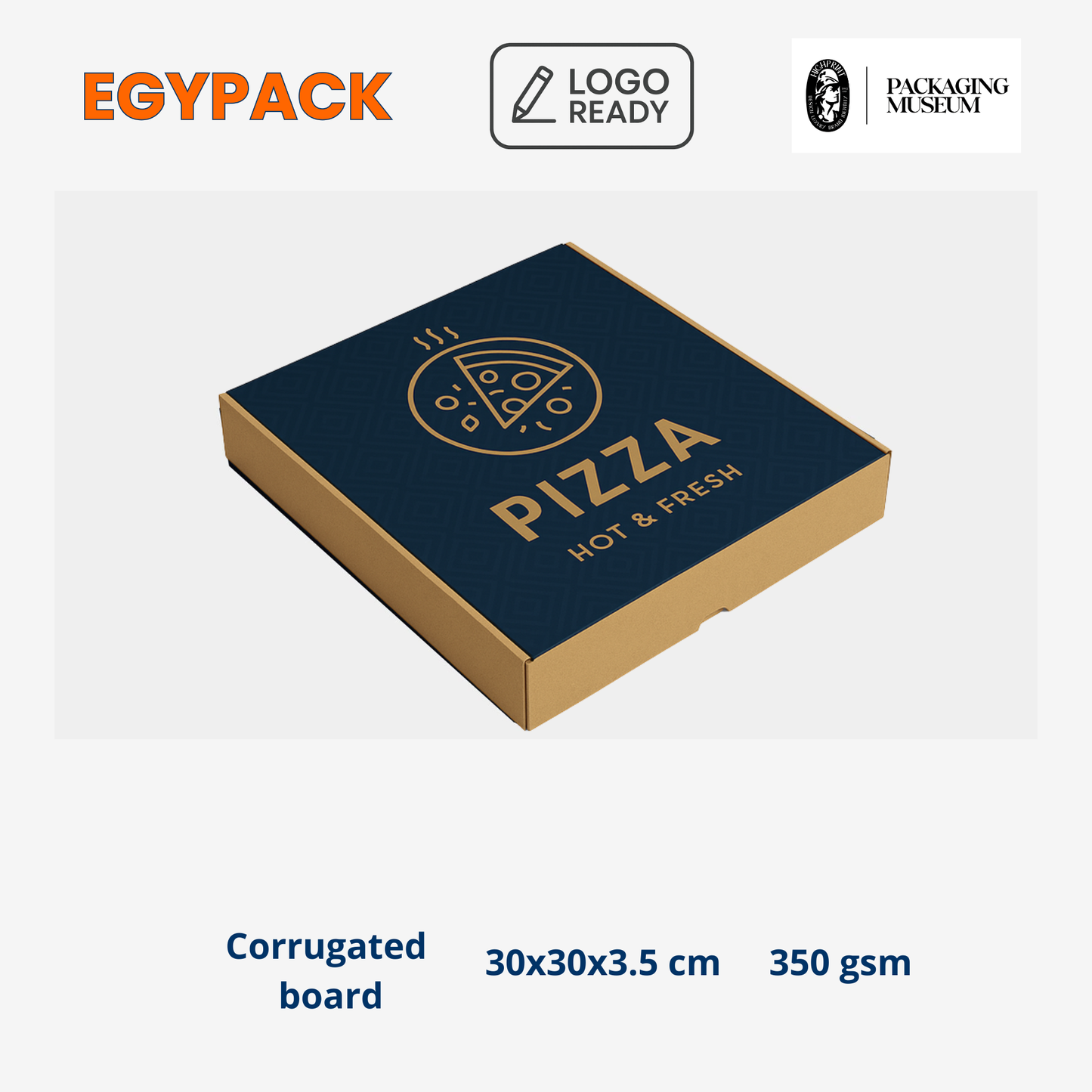 ПЕЧАТНА KRAFT КУТИЯ ЗА ПИЦА – 350 g/m² – 30 × 30 × 3,5 cm – ОПАКОВКА ОТ 50 БР.