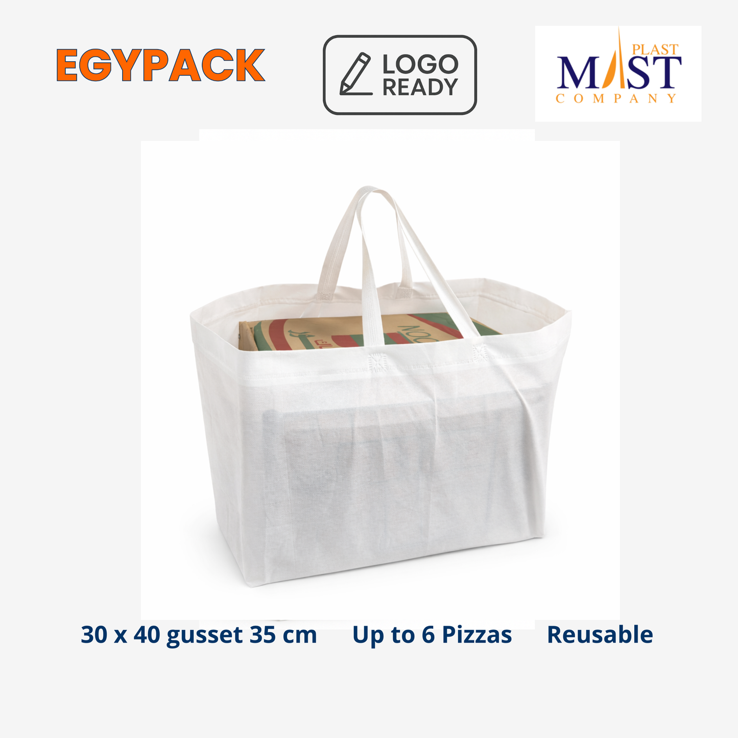 PROFESSIONELLE TNT-PIZZATRAGETASCHE – 30 × 40 cm – 35 cm FALTE – BIS ZU 6 PIZZAKARTONS – PACKUNG MIT 50 STÜCK