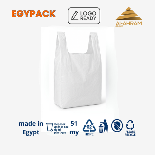 T-SHIRT PLASTIC SHOPPING BAG REUSABLE 51my - 26+12x45cm (MEDIUM) - PACK of 100pcsS