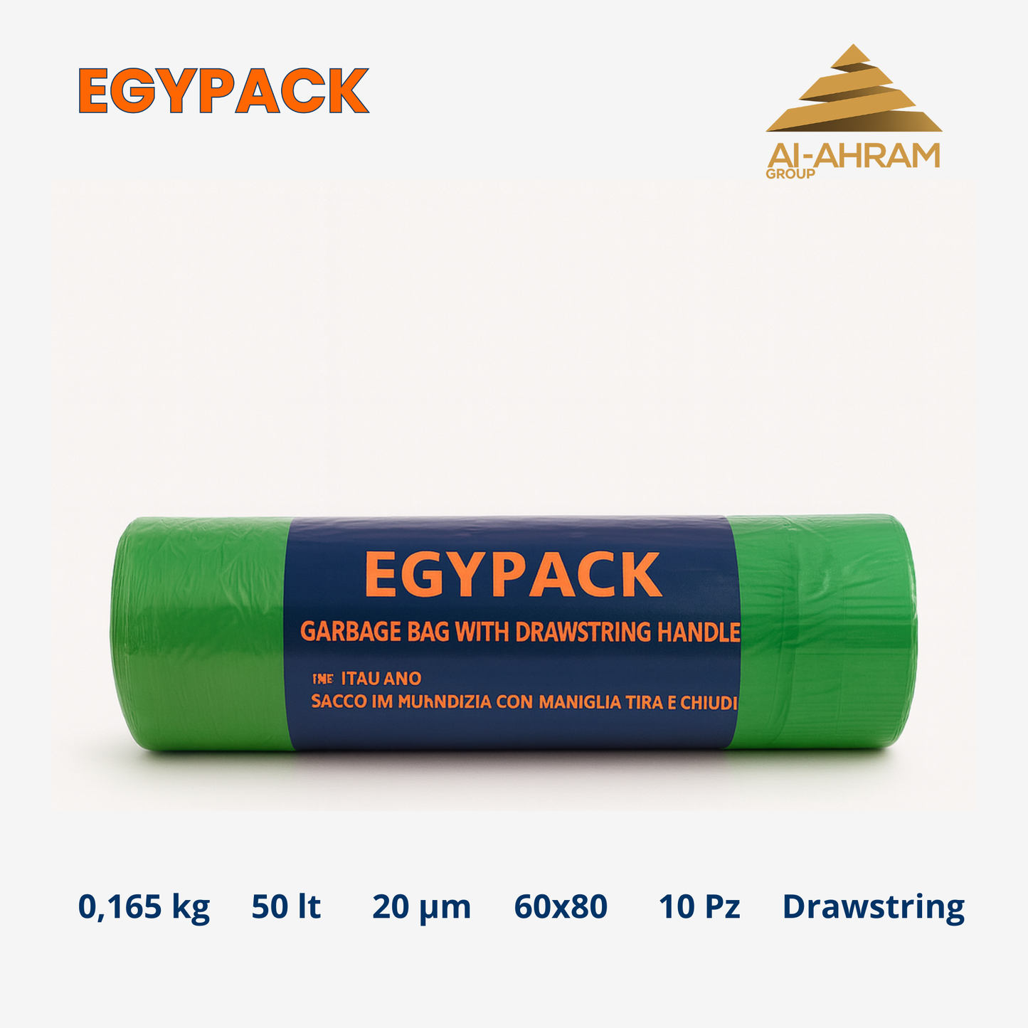 MÜLLBEUTEL MIT ZUGBAND – 50 L – 60 × 80 cm – 20 µm – ROLLE MIT 10 STK – PACK MIT 9 ROLLEN