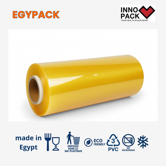CLING PVC FOOD-GRADE YELLOW FILM – 12my – 45cm Height – 1500m Length – Pack of 1 Roll