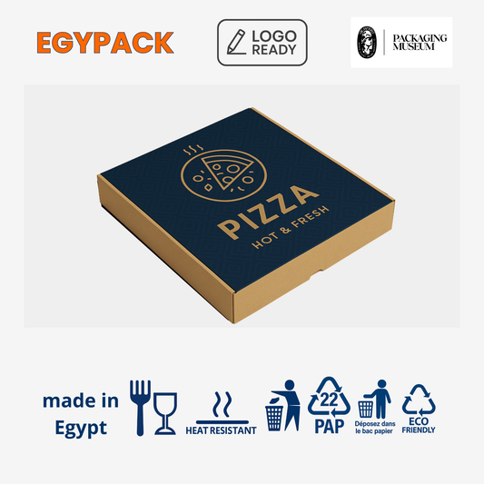 PRINTED KRAFT PIZZA BOX  – 350gsm – 33 × 33 × 3.5 cm – Pack of 50 pcs