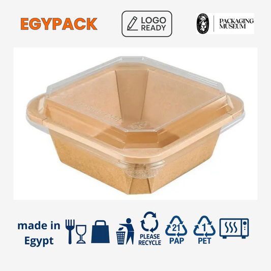 SQUARE PAPER TRAY PE COATED WITH PET LID – Microwave & Fridge Use – 310gsm – 600ml – Pack of 50 pcs