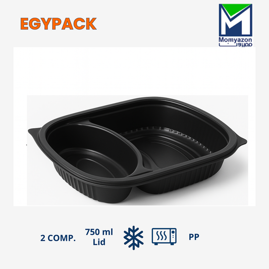 PP MICROWAVE TRAY – 2 Compartments – with Lid – 750ml – Pack of 100 pcs