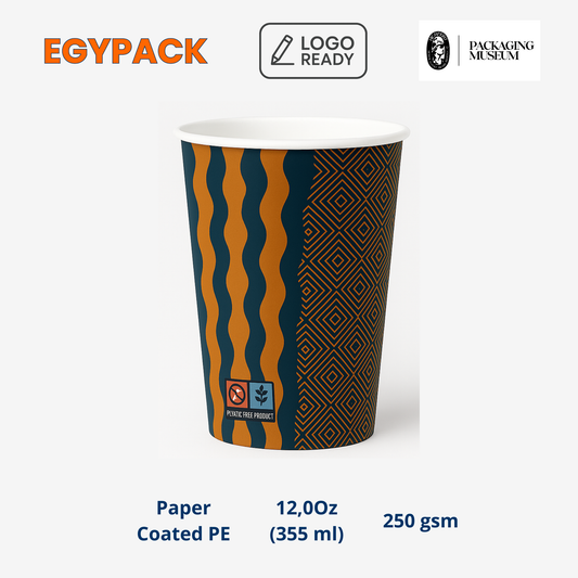 PREMIUM PRINTED PAPER CUP – 12.0oz / 355ml – 250gsm – Single PE Coated – Hot & Cold – Pack of 450 pcs