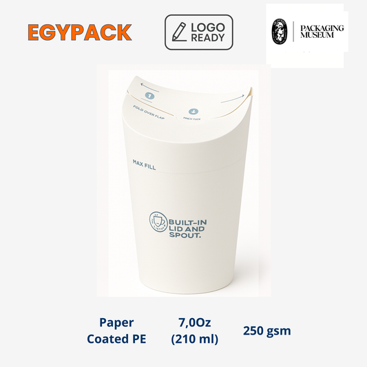 PAPER CUP WITH BUILT-IN LID – 7.0oz / 210ml – 250gsm – Single PE Coated – Hot & Cold – Pack of 50 pcs