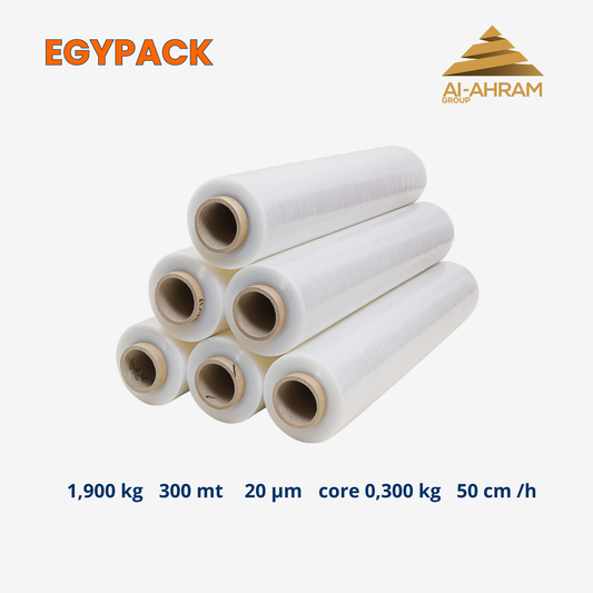 PALLET STRETCH PE FILM – Manual Use – 20my – 50cm Height – 1.9kg Gross Weight – 300m Length – Pack of 9 rolls