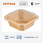 SQUARE PAPER TRAY PE COATED WITH PET LID – Microwave & Fridge Use – 310gsm – 600ml – Pack of 75 pcs